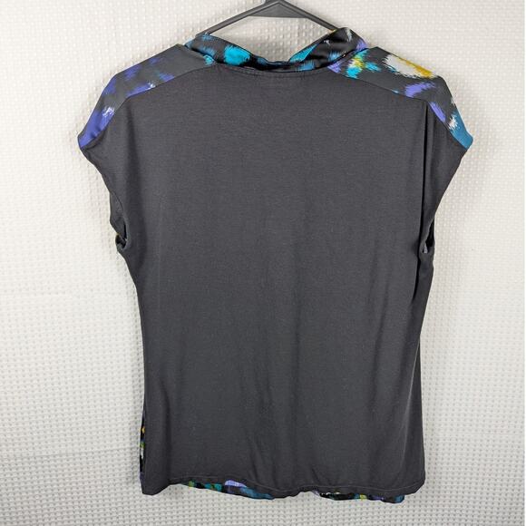 Alfani Petite 6P Multicolor Abstract Cowl Neck Blouse Womens Short Sleeve Top - Picture 3 of 3